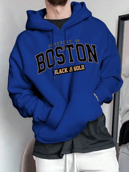 Herren Kapuzensweater Boston-Print Weich Eveloria