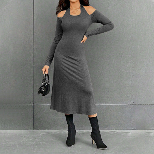 Damen Maxikleid Elegantes Cut-Out-Design Schwarz - Eveloria