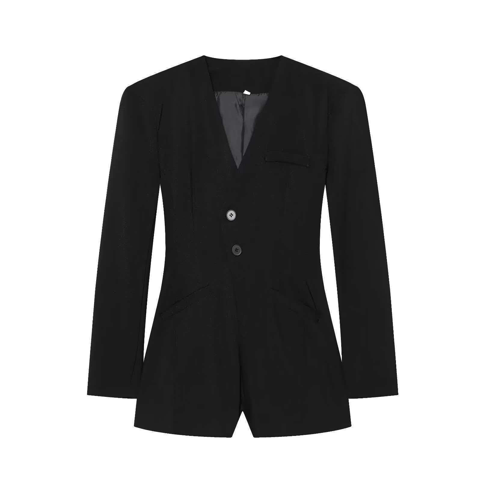 Damen Blazerjacke V-Ausschnitt Knopfdetails Eveloria - Eveloria