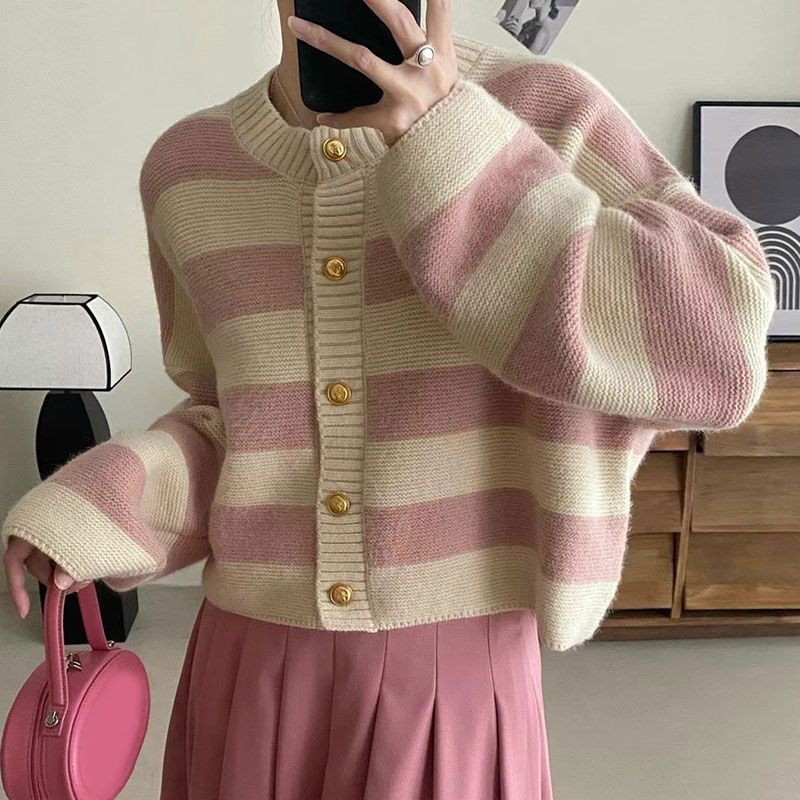 Damen Oversize Strickpullover mit Knöpfen