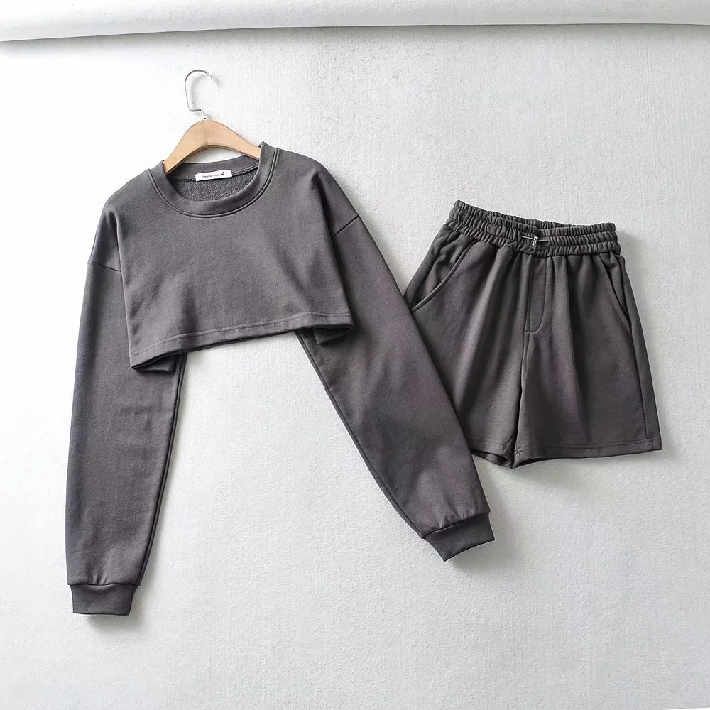 Damen Crop- und Shorts Set Eveloria Baumwolle