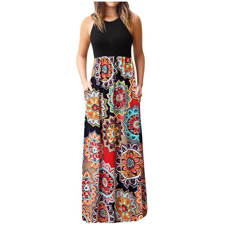 Damen Maxikleid Floralmuster Mit Seitentaschen