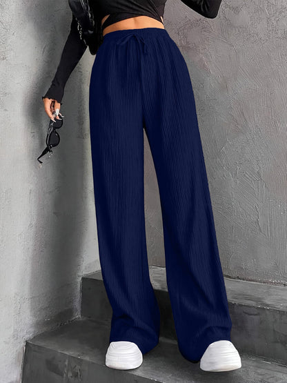 Damen Plissee-Hose Weit mit elastischem Bund und Taschen