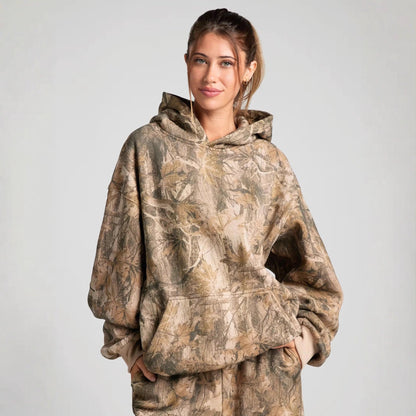 Damen Oversized Kapuzenpullover Camouflage-Design