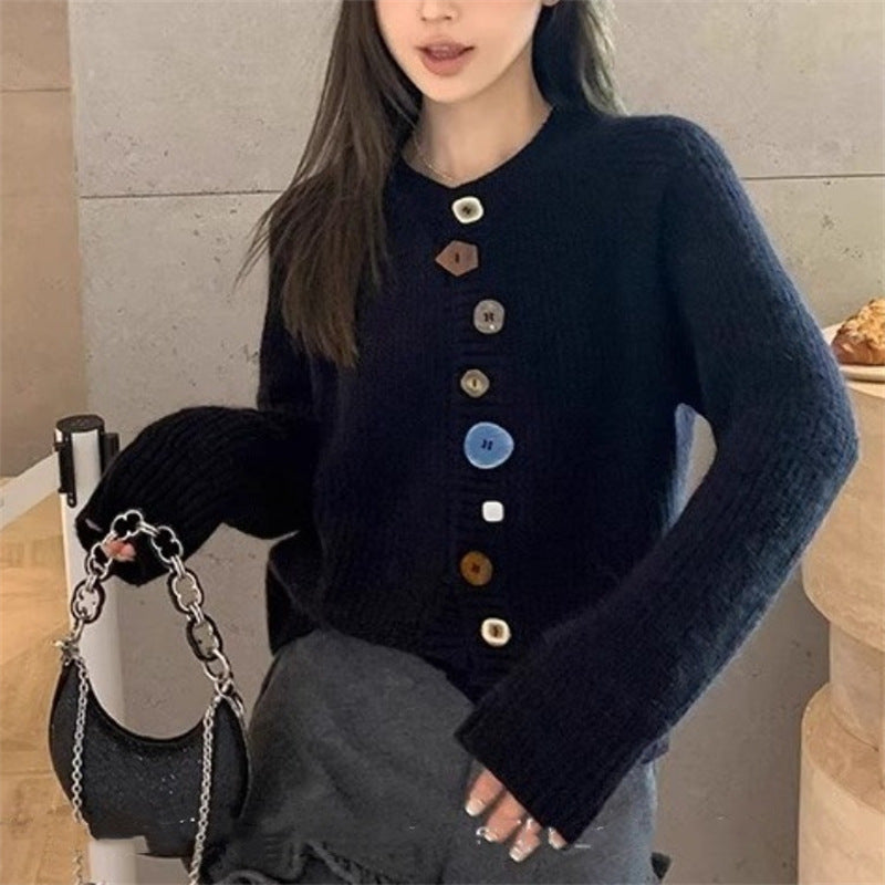 Damen Strickcardigan Bunt Knöpfe Struktur