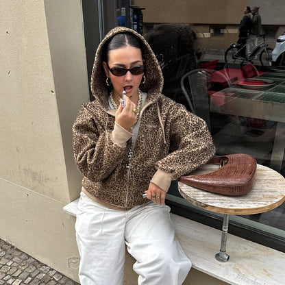 Damen Oversized Kapuzenpullover Leopardenmuster Eveloria