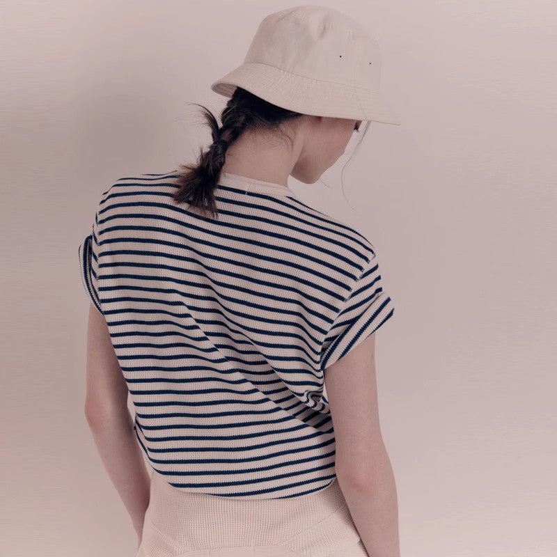 Damen Kurzarmshirt Gestreift Knopfleiste Eveloria