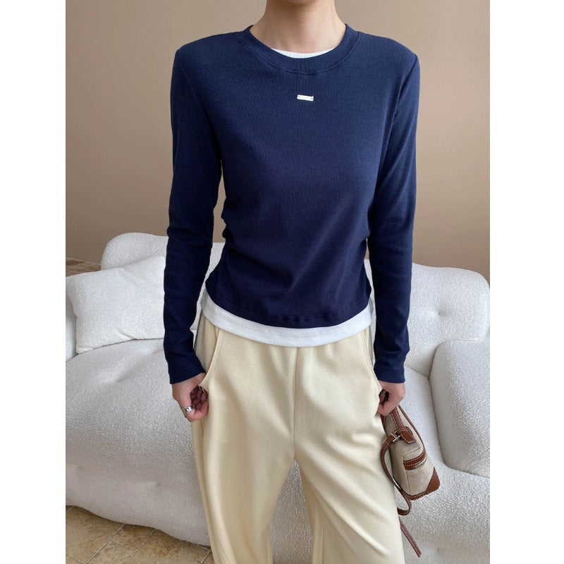 Damen Langarmshirt Feine Rippstruktur Breites Bündchen Eveloria