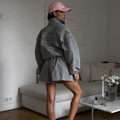 Damen Sportjacke Kurz Ärmel Weite Bein Kurz Hose Eveloria