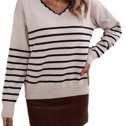 Damen V-Pullover Streifenmuster Eveloria