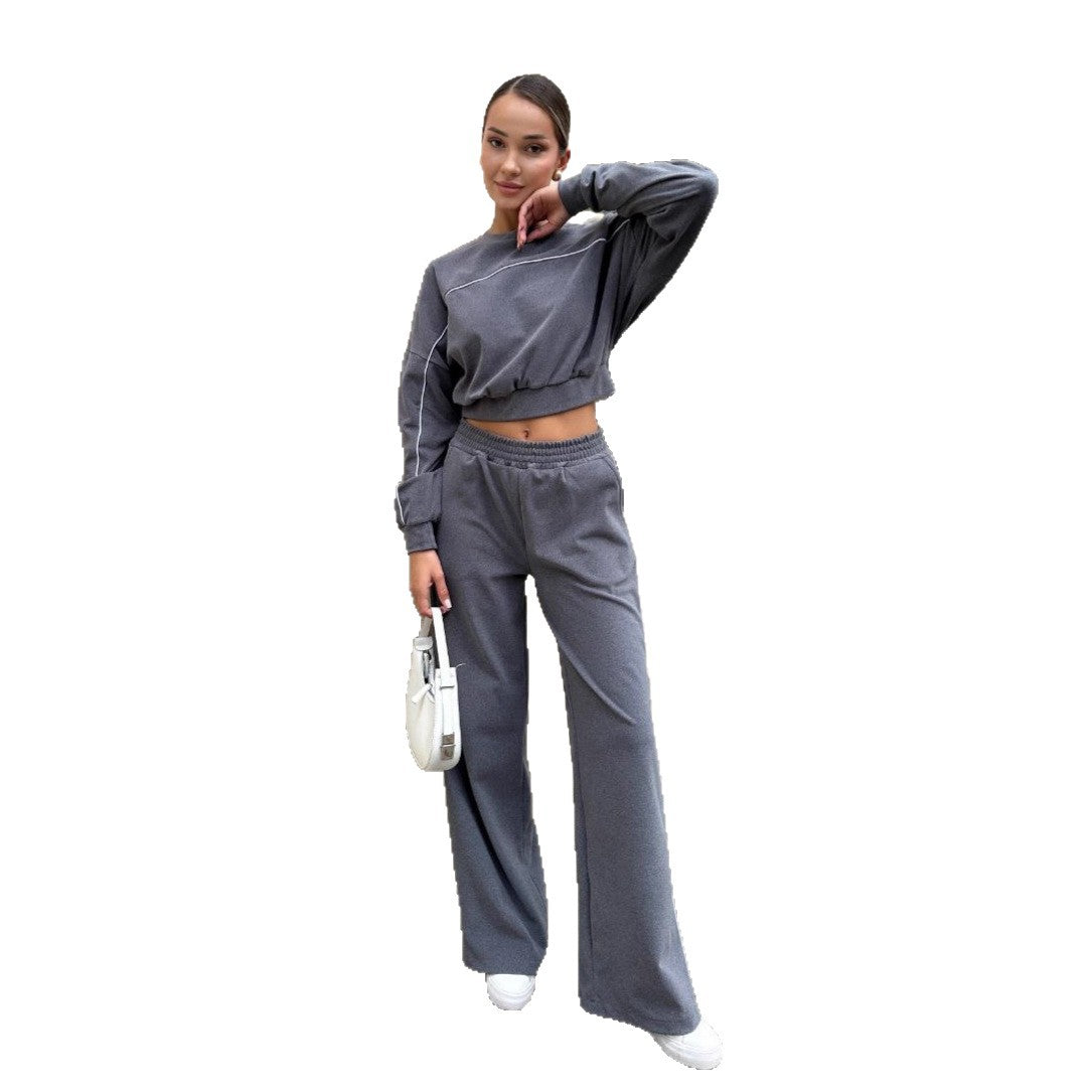 Damen Sportset Elastischer Bund Kontrastnähte Hose Oberteil Eveloria