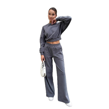 Damen Sportset Elastischer Bund Kontrastnähte Hose Oberteil Eveloria