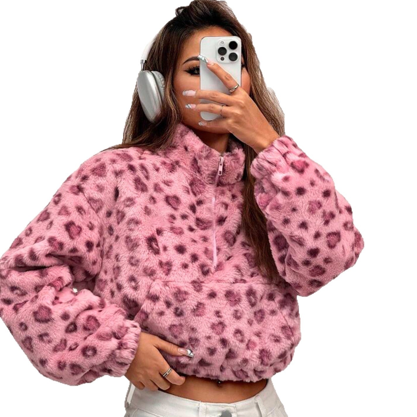 Damen Fleecepullover Leo-Muster Eveloria