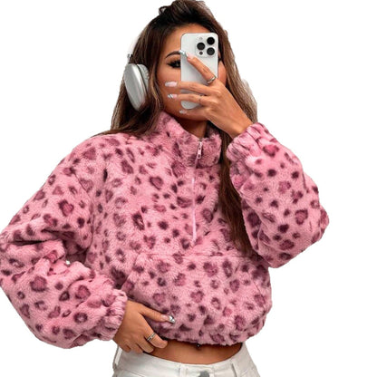 Damen Fleecepullover Leo-Muster Eveloria