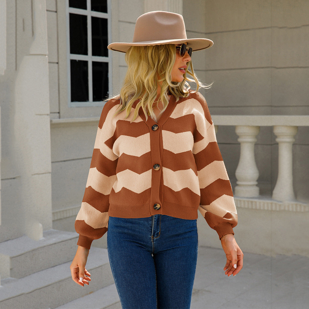 Damen Strickjacke Chevron-Muster Eveloria