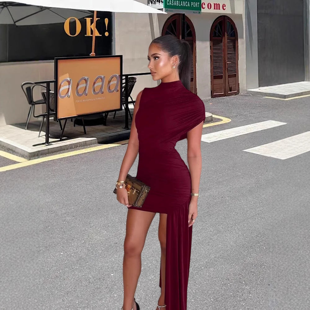 Damen Minikleid Asymmetrischer Schnitt Raffungen Eveloria