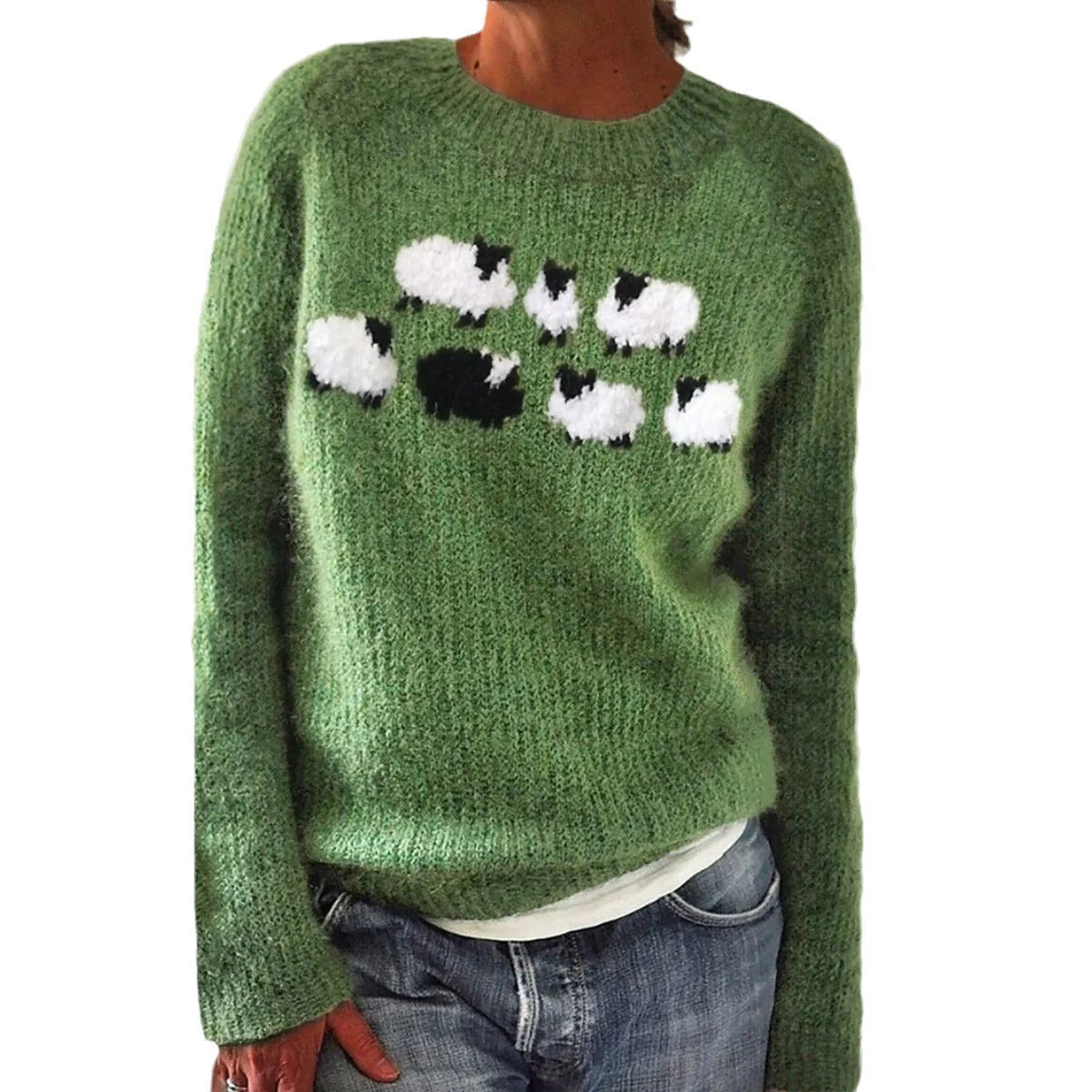 Damen Pullover Schafmotiv Weich Eveloria