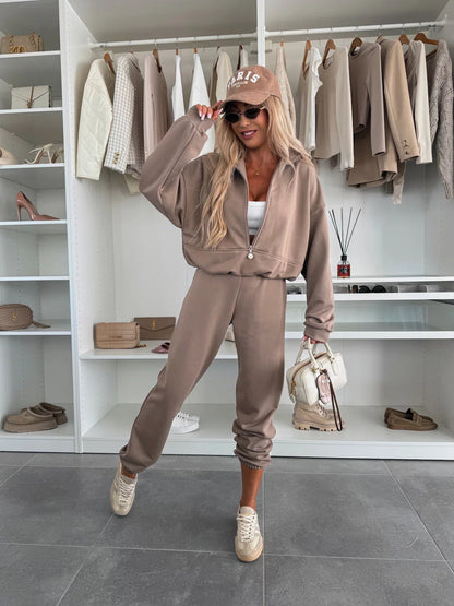 Damen Sportliches Loungewear-Set Stehkragen Reißverschlusshose Bequem