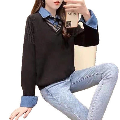 Damen Strickpullover Hemdkragen Lässig Eveloria