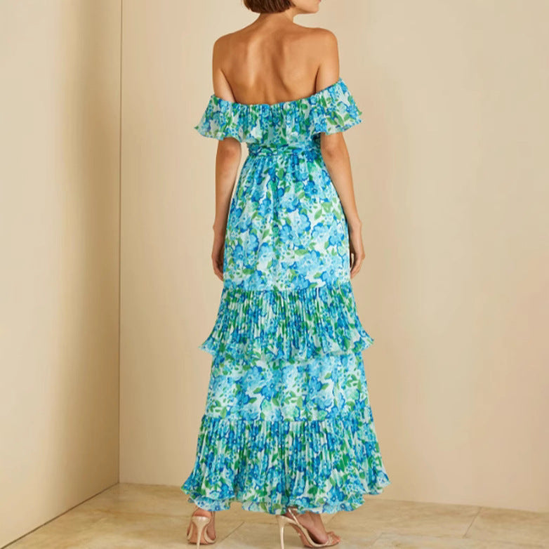 Damen Maxikleid Voluminöse Rüschendetails Floraler Print Eveloria