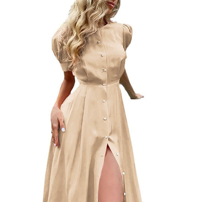 Damen Hemdblusenkleid Knielang Baumwolle Knöpfe