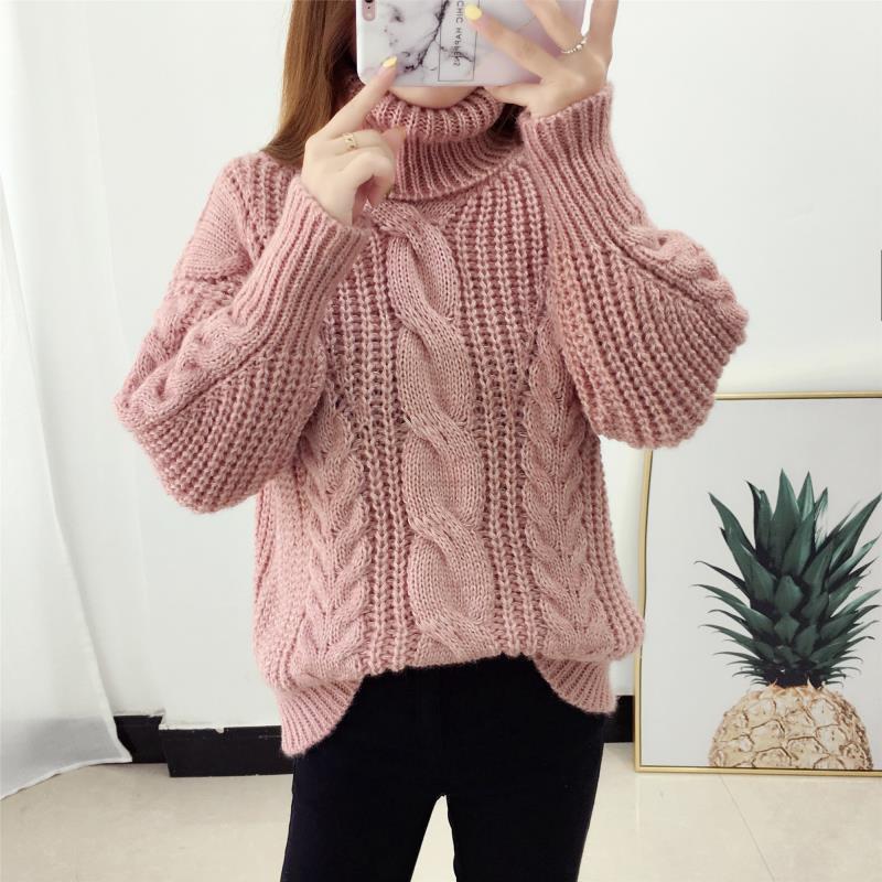 Damen Grobstrickpullover Rollkragen Zopfmuster