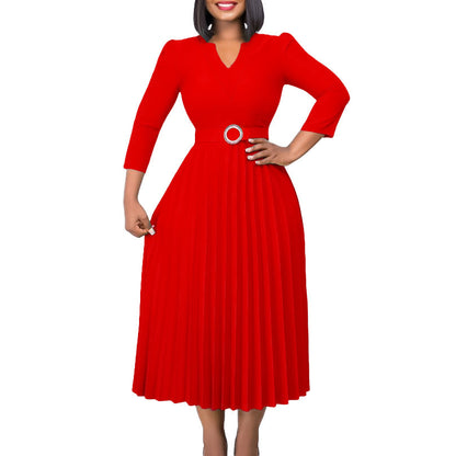 Damen Midikleid Plissé Optik Taillengürtel Eveloria
