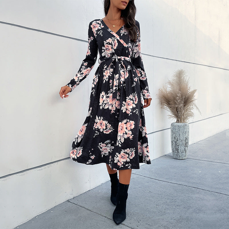 Damen Wickelkleid Florale Rüschen Elegante Ärmel - Eveloria
