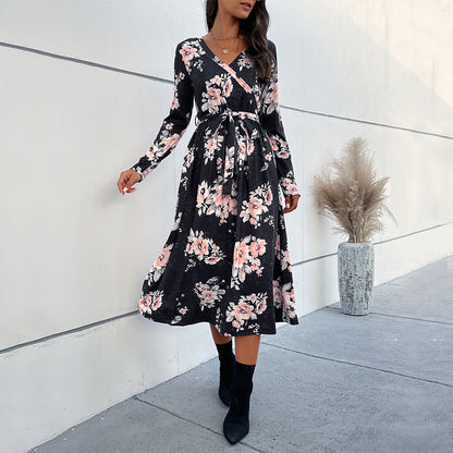 Damen Wickelkleid Florale Rüschen Elegante Ärmel - Eveloria