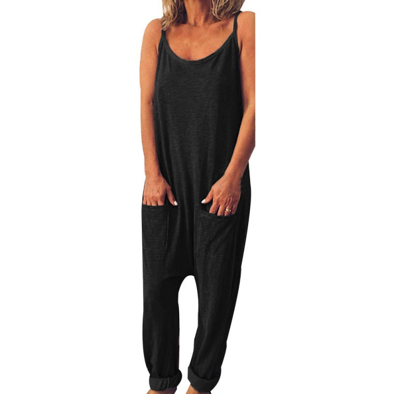 Damen Jumpsuit Lässig Spaghettiträger Beige