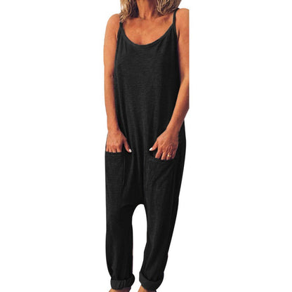 Damen Jumpsuit Lässig Spaghettiträger Beige