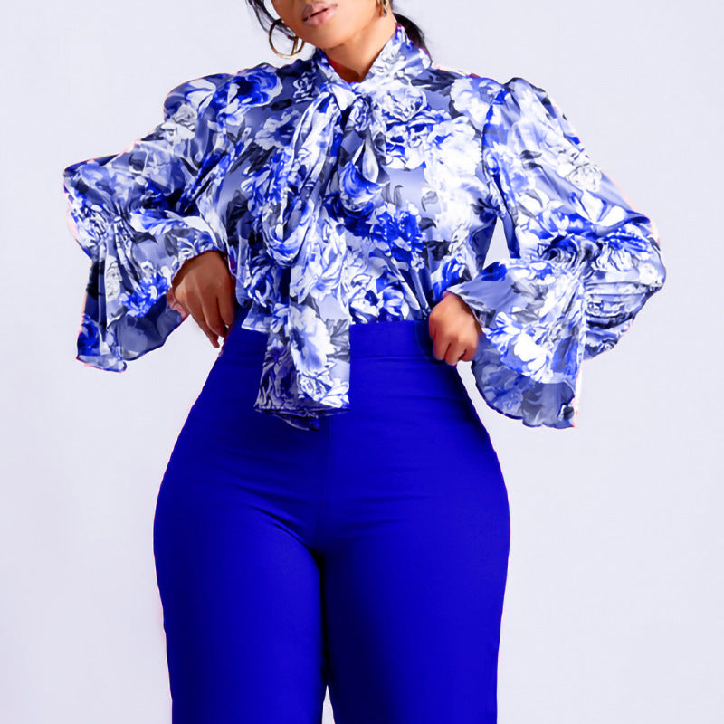 Damen Bluse mit Schleifendetail und floralem Muster - Eveloria