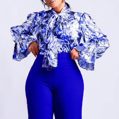Damen Bluse mit Schleifendetail und floralem Muster - Eveloria