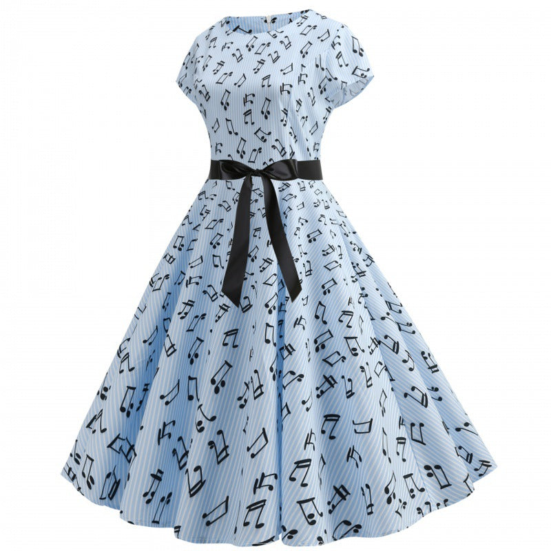 Damen Rockabilly Kleid Notenprint Eveloria
