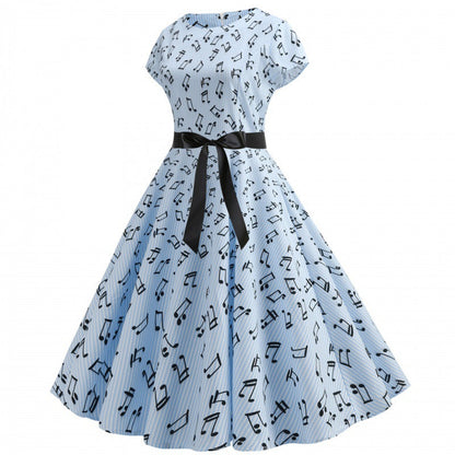 Damen Rockabilly Kleid Notenprint Eveloria