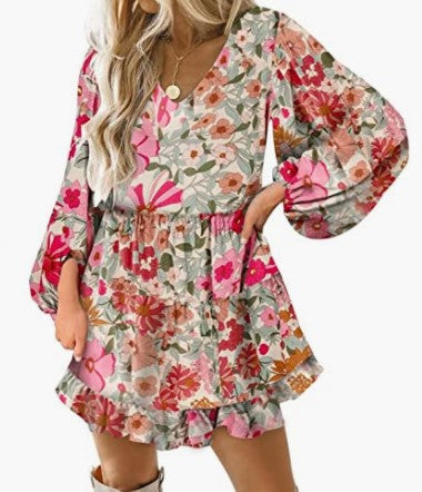 Damen Kurzarmkleid Voluminöse Puffärmel Eveloria