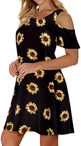 Damen Sommerkleid Floralmuster Schulterfrei Eveloria