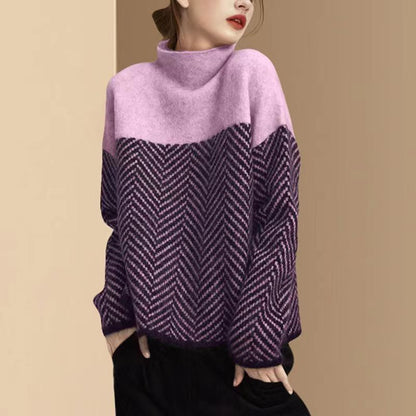 Damen Pullover Hochgeschlossener Kragen Wabenmuster Eveloria