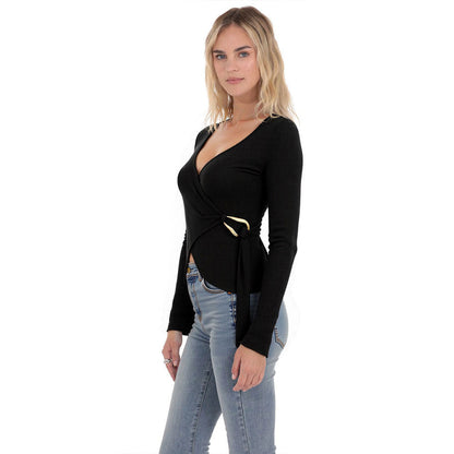 Damen Wickeloberteil Langarm Elegant Rüschen Eveloria