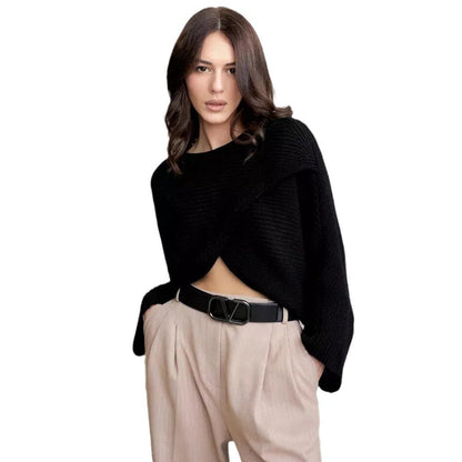 Damen Wickelpullover Lässig Weit Strukturiert Grau Eveloria