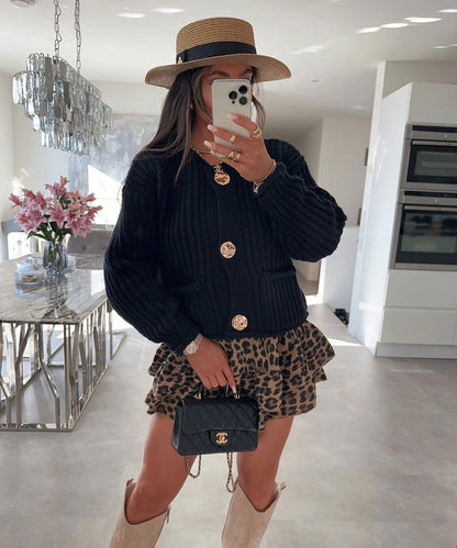 Damen Strickjacke Kuschelig Mit Taschen Goldfarben