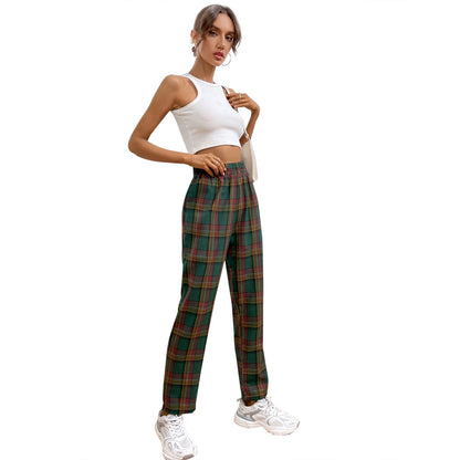 Damen Karohose Elastischer Bund Slim Fit Eveloria