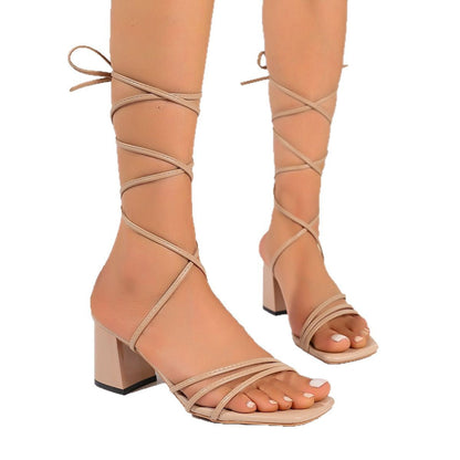 Damen Blockabsatz-Sandalen mit Riemen und Schnürung Eveloria