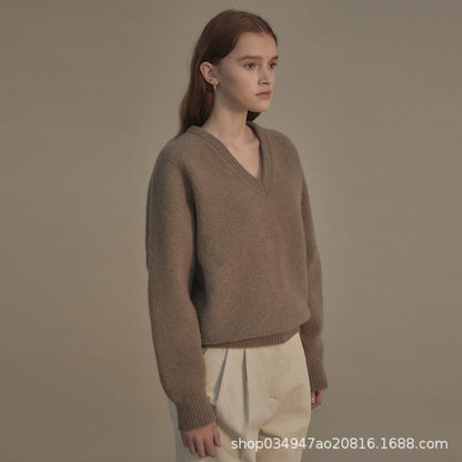 Damen Pullover V-Ausschnitt Weiches Strick Eveloria