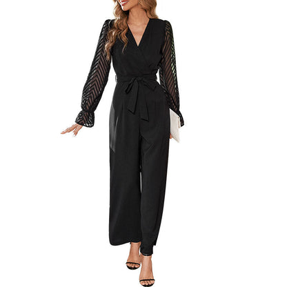 Damen Jumpsuit Elegant Transparente Ärmel Taillierbar Eveloria
