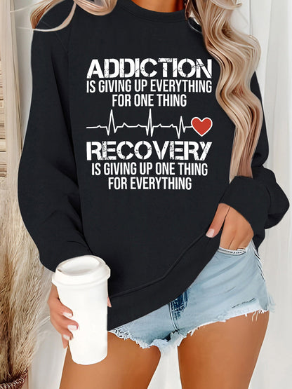 Damen Sweatshirt Lässiger Schnitt Inspirierender Druck Grau