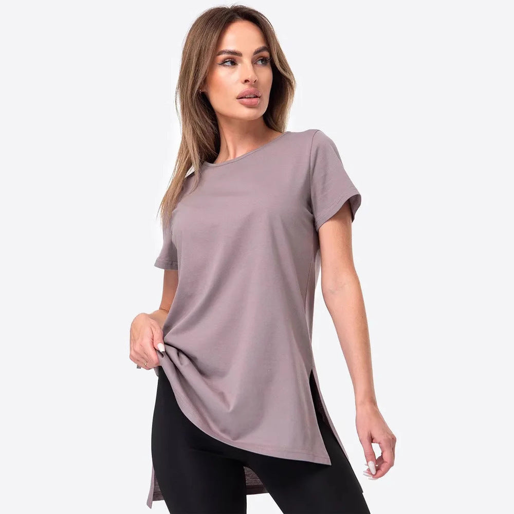 Damen Longline T-Shirt mit Schlitzen Hochwertiges Baumwoll-Material