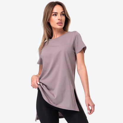 Damen Longline T-Shirt mit Schlitzen Hochwertiges Baumwoll-Material