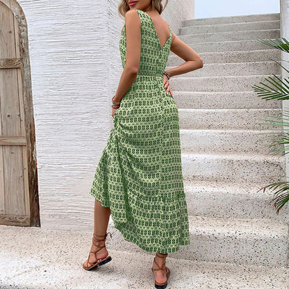 Damen Maxikleid V-Ausschnitt Bindegürtel Eveloria