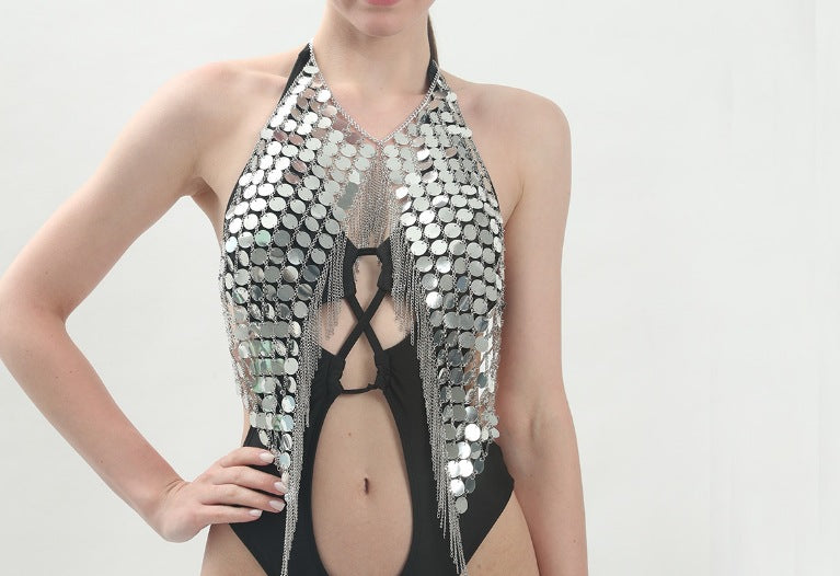 Damen Badeanzug Metallic-Detail Einzigartiger Schnitt Eveloria
